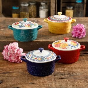The Pioneer Woman Floral 13-Ounce Assorted Color Casseroles with Lid, Set of 4